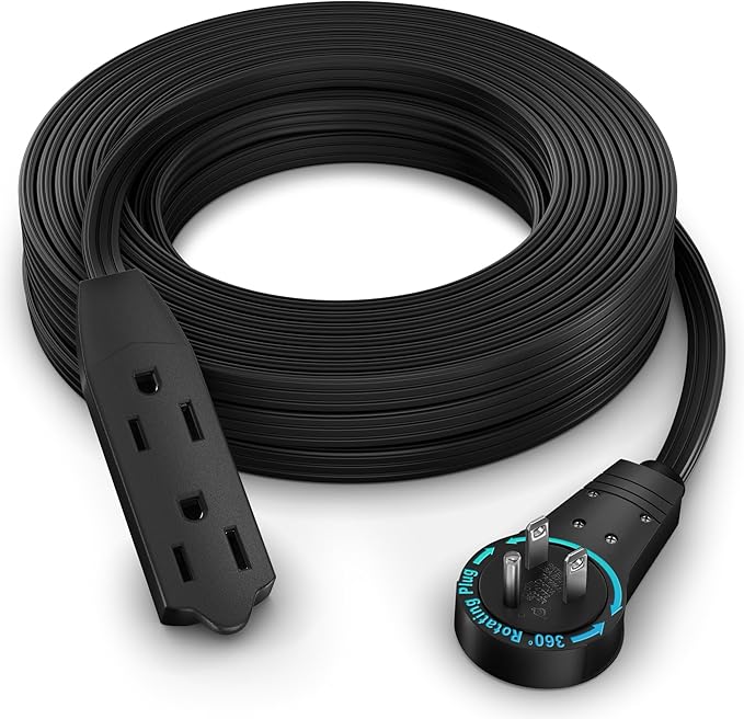 Maximm Cable 30 Ft 360° Rotating Flat Plug Extension Cord, 16/3 AWG Multi 3 by MaximmCable