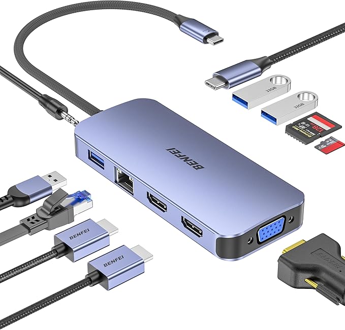 BENFEI 11-in-1 USB C Hub Triple Display Docking Station Dual HDMI, 3*USB 3.0 by BENFEI