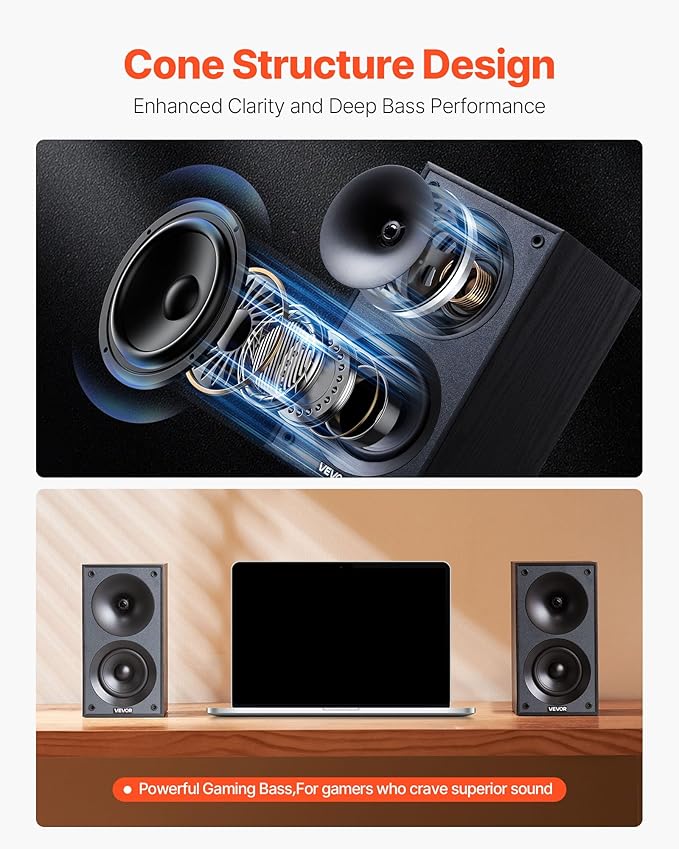 VEVOR Passive Bookshelf Speaker, Book Shelf Stereo Speakers - Image 3