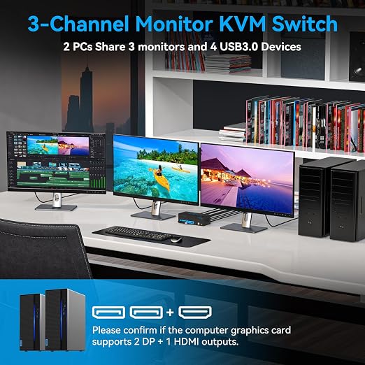 8K@60Hz HDMI Displayport KVM Switch 3 Monitors 2 Computers 4K@120Hz Triple - Image 5