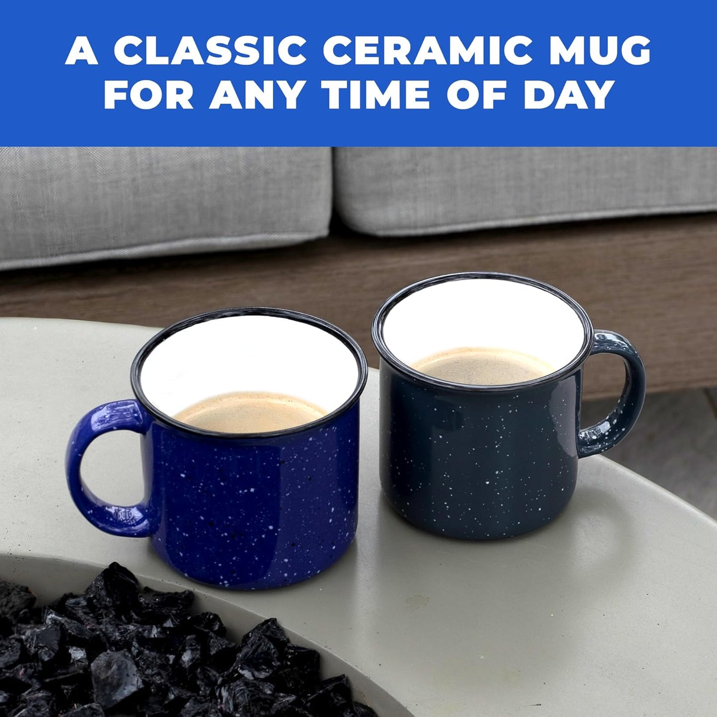 Set of 16 Ceramic Campfire Mugs – 15 Oz, Cobalt Blue – Coffee & Tea Cups for Home, Work, Travel, Camping – Customizable, Great for DIY, Events, Companies