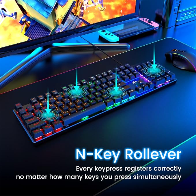 RisoPhy Mechanical Gaming Keyboard, RGB 104 Keys Ultra-Slim LED Backlit USB - Image 9
