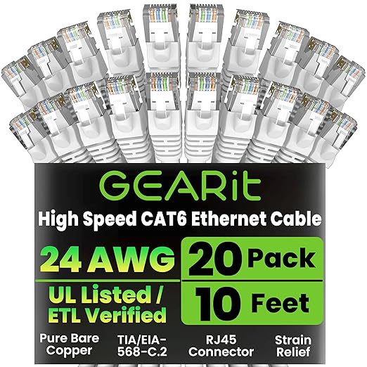 GearIT Cat 6 Ethernet Cable Cat6 Network Patch, Snagless Cord, Internet by GEARit