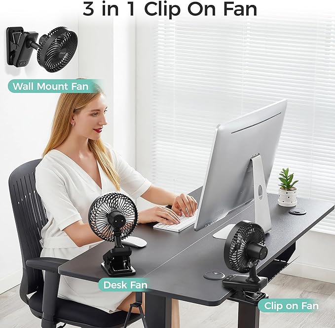 7-Inch Clip On Fan, 10000mAh Rechargeable Battery Operated Desk Fan, Auto - Image 5