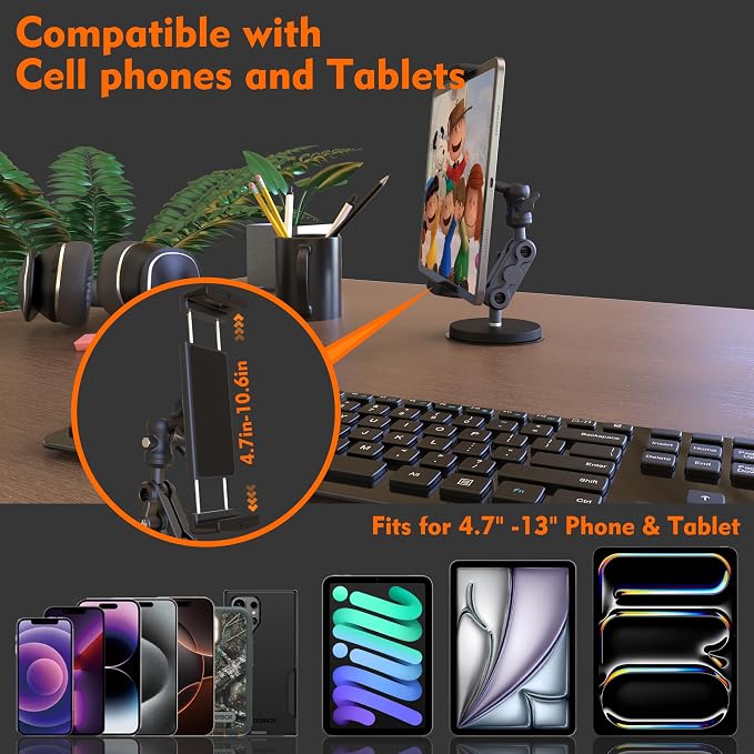 Universal Magnetic Tablet Holder 360°Adjustable 7.7" Aluminum Heavy Duty Arm - Image 6