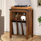 Record Player Stand with Vinyl Record Storage, Rustic Brown Record Player Table - Image 7