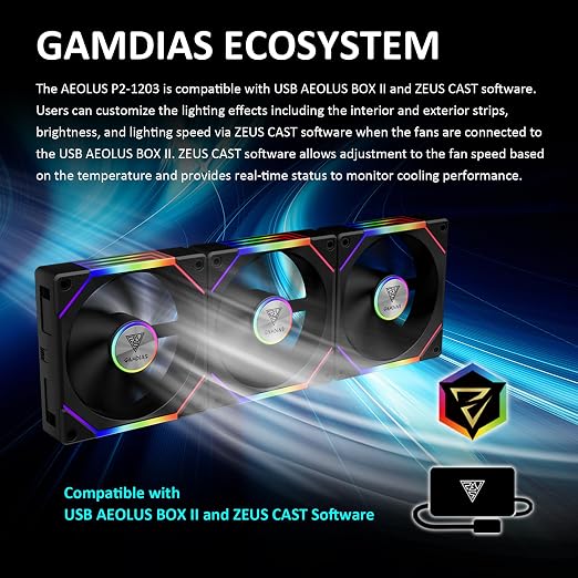 GAMDIAS AEOLUS P2-1203 120mm ARGB PWM Fan, Include Reverse Fan Blade x3 & - Image 11