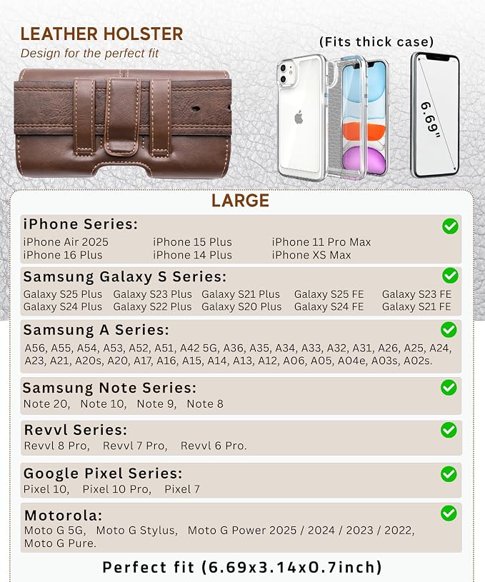 Leather Phone Holster for Men & Women, Horizontal Cell Phone Case -Fits iPhone - Image 5