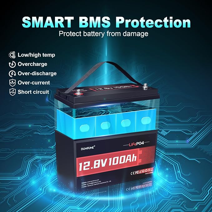 12V 100Ah LiFePO4 Lithium Battery, Built-in 100A BMS, Trolling Motor, Solar - Image 3