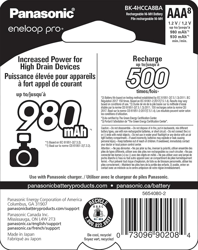 Eneloop Panasonic BK-4HCCA8BA pro AAA High Capacity Ni-MH Pre-Charged - Image 2