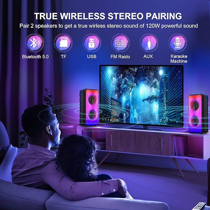 Bluetooth Speakers, 60W Portable Loud Wireless Stereo Speaker - Image 4