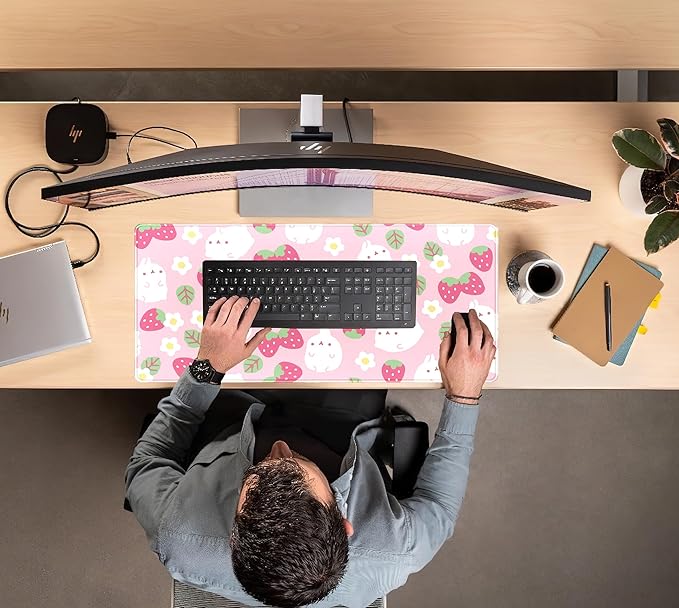 Pink Kawaii Desk Mat, Strawberry Field Desk Pad Large, Extended Mouse Pad Cute - Image 5
