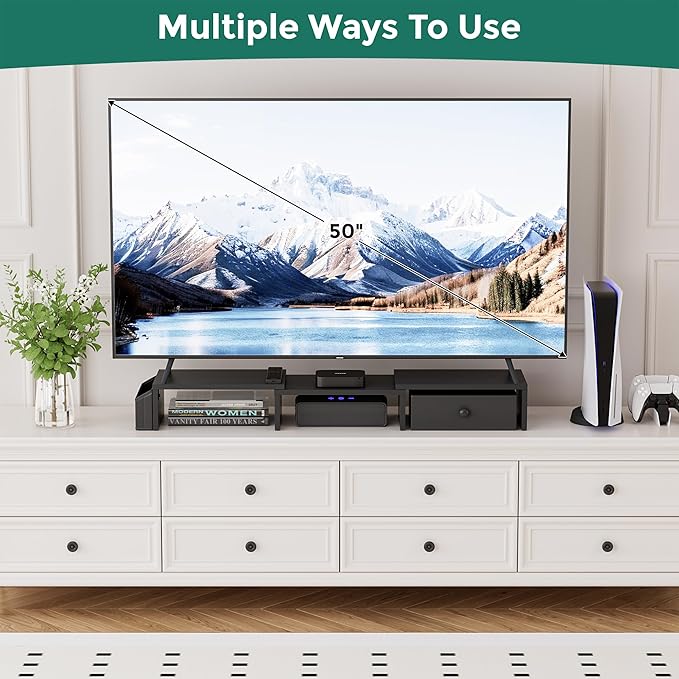 Dual Monitor Stand Riser, Adjustable Length & Swivel Angle Monitor Stand - Image 6