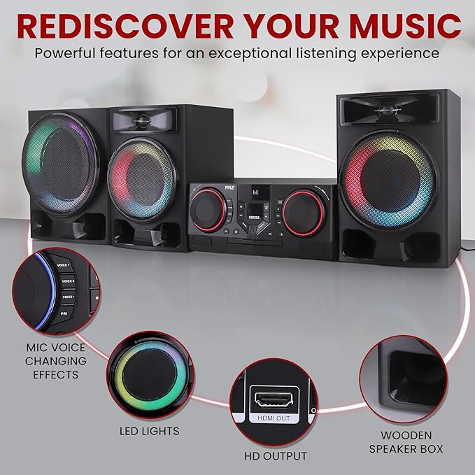 Pyle Mini Hi-Fi Bluetooth Stereo System – 4-Piece CD Player - Image 2