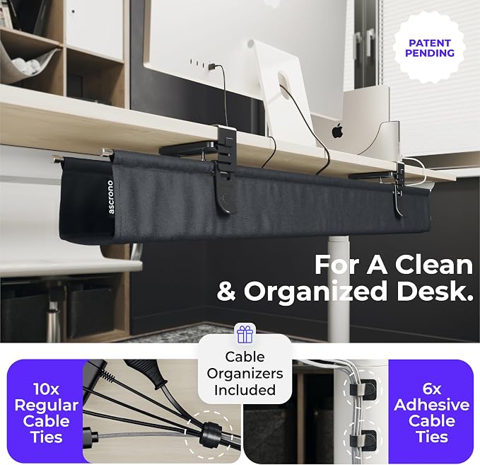 Ascrono Original No Drill Under Desk Cable Management Tray 40.6" - Image 5