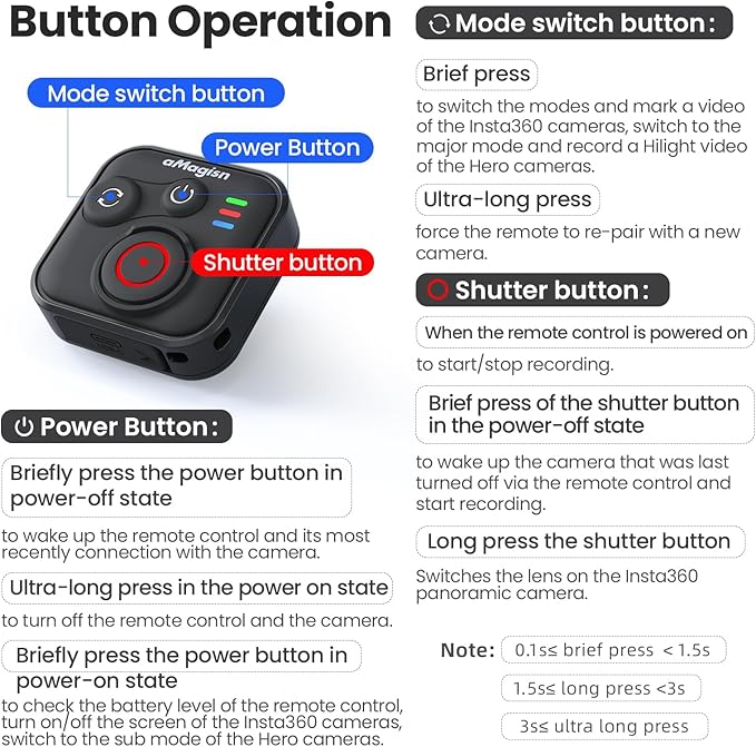 YDW Bluetooth Remote Control for INSTA360 X5 X4 X3 X2/Ace Pro2/Ace Pro/Ace/GO - Image 9