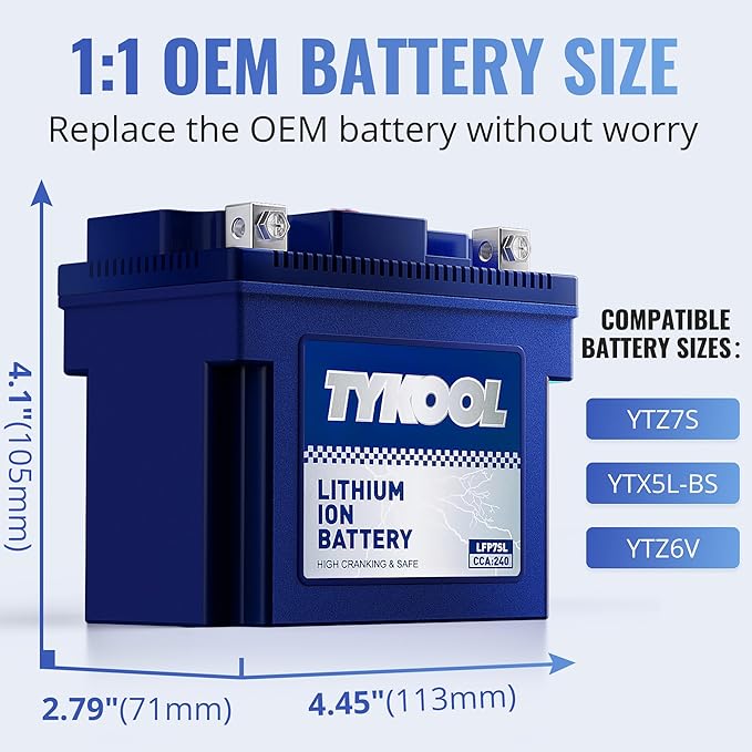 TYKOOL YTZ7S / YTX7L Lithium LiFePO4 Motorcycle Battery, 12 V 4 Ah, 240 CCA - Image 2