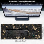Golden Butterflies Desk Mat, Large Butterfly and Round Spots Gaming Keyboard - Image 2