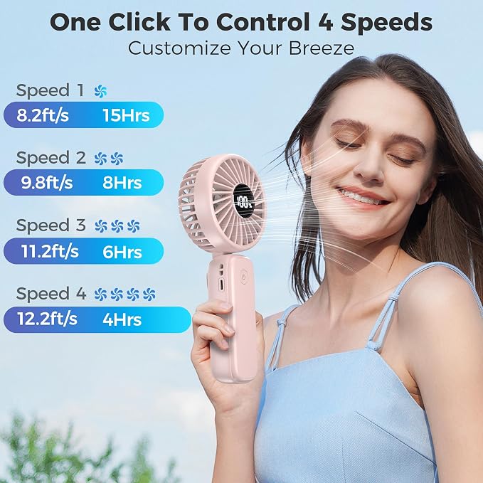 Portable Handheld Fan, 5000mAh Rechargeable Battery, Max 15H Cooling, 4 Speeds - Image 3