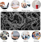 Black with White Topographic Line Large Mouse Pad, Gaming Keyboard Desk Pad - Image 7