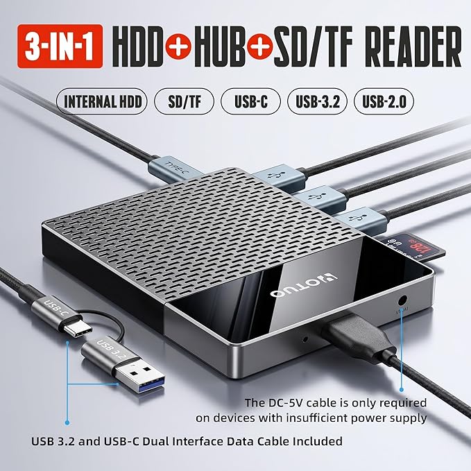 YOTUO 1TB External Hard Drive, USB C Multiport Hub HDD 7-in-1, USB 3.0 - Image 2