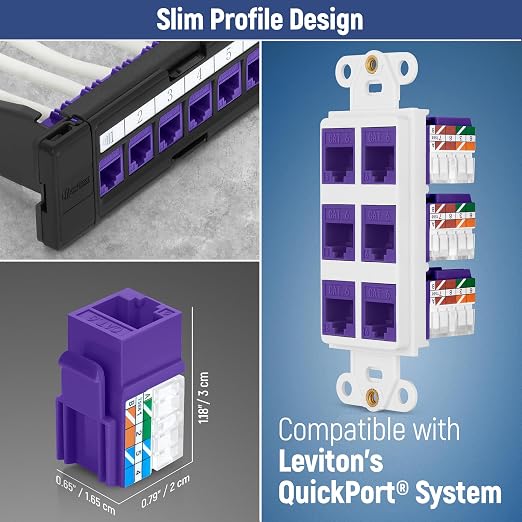 Everest 90° Angled RJ45 Cat6 Keystone Jacks 20-Pack in Purple - Image 6