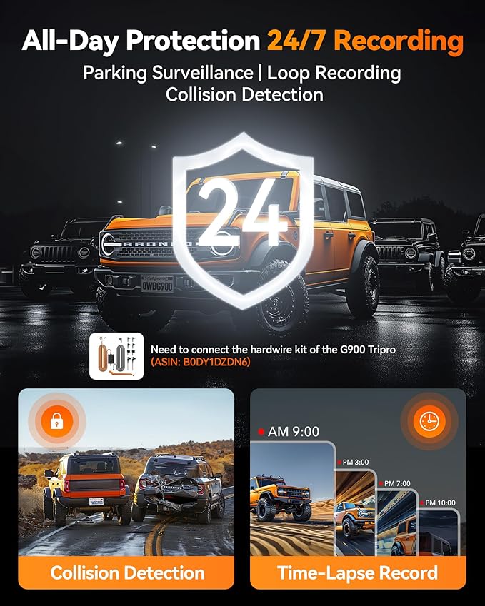 WOLFBOX G900 Tripro Bumper Version 3 Channel 4K Mirror Dash Cam, STARVIS 2 - Image 7