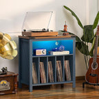 Large Record Player Stand with Charging Station & LED Lights, Vinyl Records - Image 6