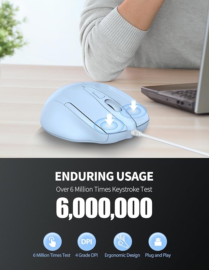 TECKNET Wired Mouse, 6-Button Corded - Image 5