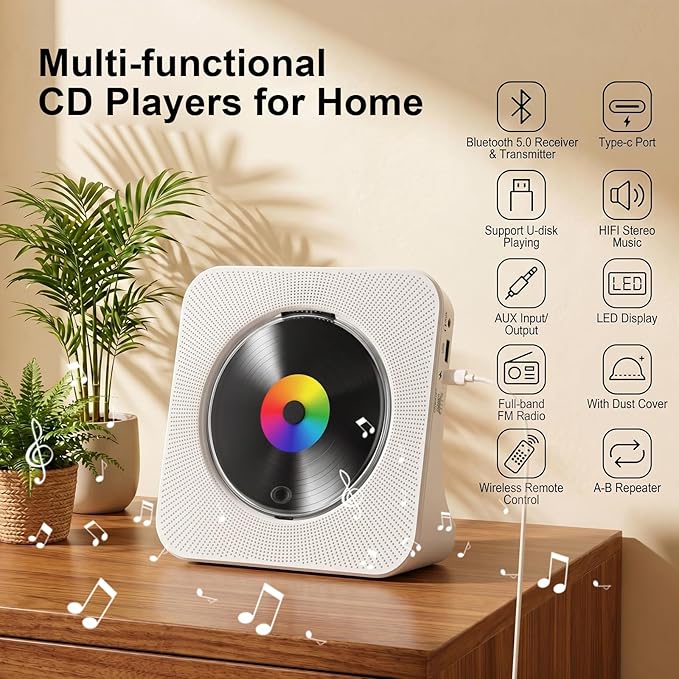 Gueray CD Player Portable Bluetooth Desktop CD Player - Image 2