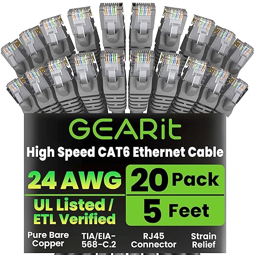 GearIT Cat 6 Ethernet Cable Cat6 Network Patch, Snagless Cord, Internet by GEARit