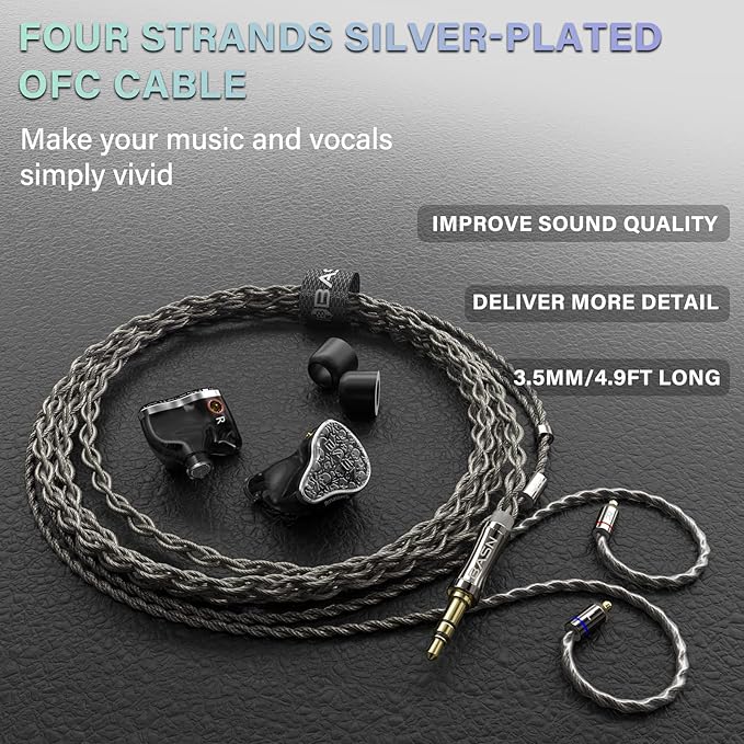 BASN Bmaster5 in Ear Monitors, 1DLC Diaphragm+4BA 5 Drivers Drummers Headphones - Image 4