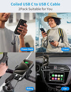 Coiled USB C to USB C Cable for Car 2Pack, 60W Retractable Apple USB C Charger - Image 5