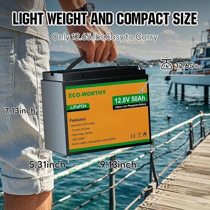 ECO-WORTHY 12V 50Ah Trolling Motor LiFePO4 Lithium Battery - Image 3