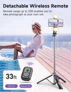 53'' Selfie Stick Tripod with Light, Extendable Selfie Stick with Remote - Image 4