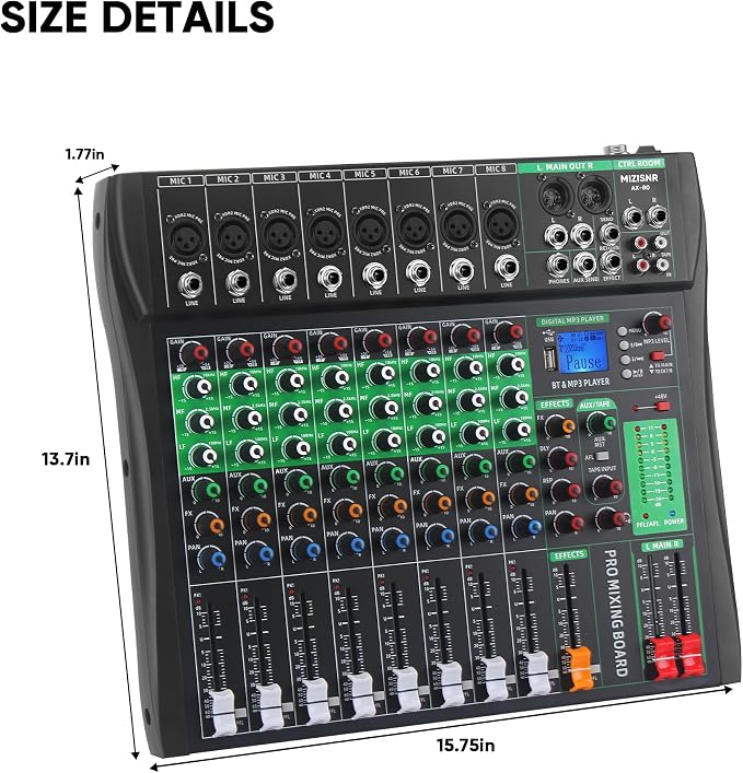 8 Channel Audio Mixer, Professional DJ Mixer Board Sound Music Mixing Console - Image 9
