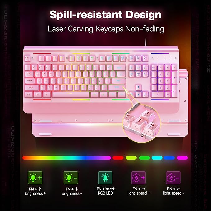 TECKNET Gaming Keyboard, USB Wired Computer Keyboard, 15-Zone RGB Illumination - Image 6