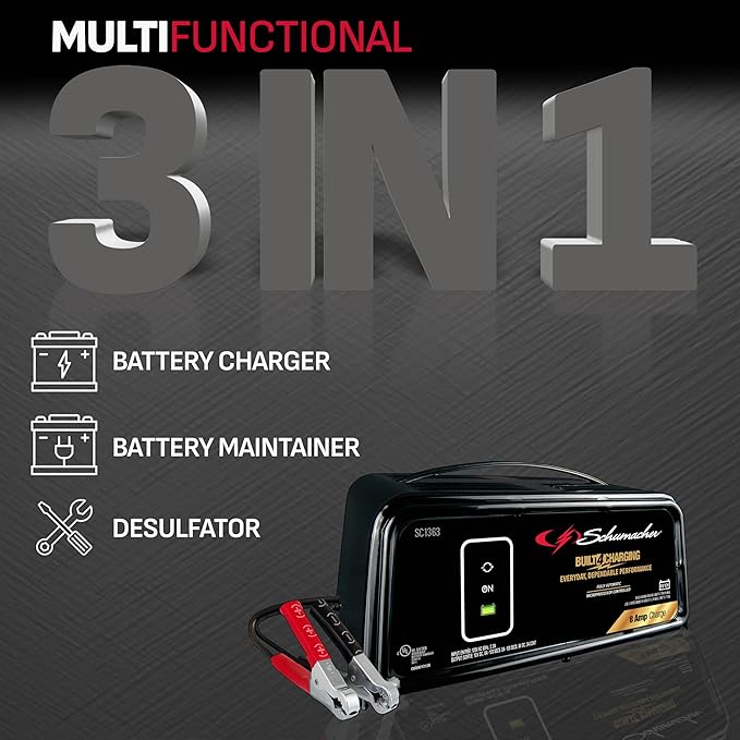 Schumacher Electric 8A Car Battery Charger and Maintainer, 3-in-1 Solution - Image 2