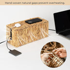 StorageWorks Large Cable Management Box, 2 Slots Wicker Cable Organizer to Hide - Image 5