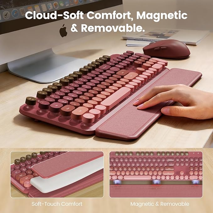 Wireless Keyboard and Mouse Combo, Magnetic Soft-Touch Wrist Rest, Round Keycaps - Image 3
