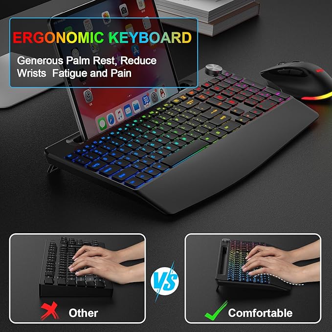BlueFinger Wireless Keyboard and Mouse Combo Backlit, 2.4G Rechargeable - Image 3