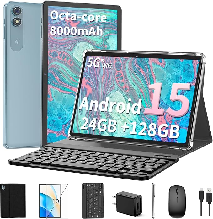 2025 Android 15 Tablet with Keyboard, 24GB+128GB+2TB Expand, 10.1 Inch by Relndoo