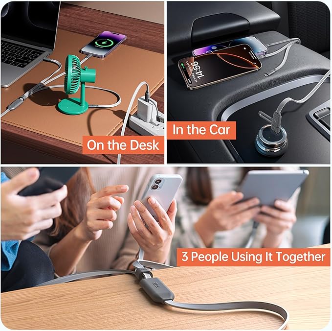PZOZ 100W USB C & USB A Charging Cable, 3 in 1 Multi Fast Charging at The Same - Image 4