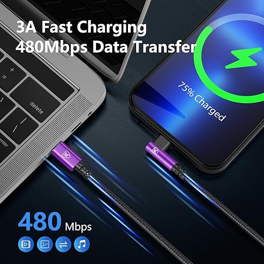 90 Degree iPhone Charger Cables 6FT, USB C to Lightning Cable 3Pack Fast - Image 3