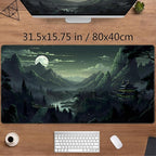 XXL Large Gaming Mouse Pad Anime Green Moon Mountains Desk Mat, Desk Decor - Image 2