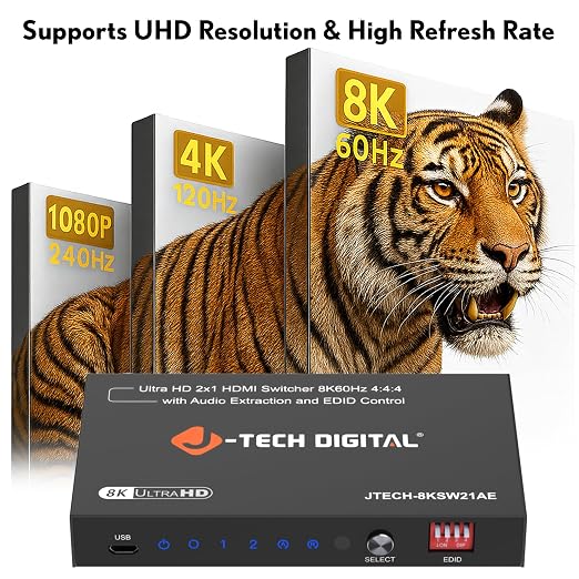 8K HDMI Switch 2 in 1 Out, 8K@60Hz 4K@120Hz 1080P@240Hz - Image 3