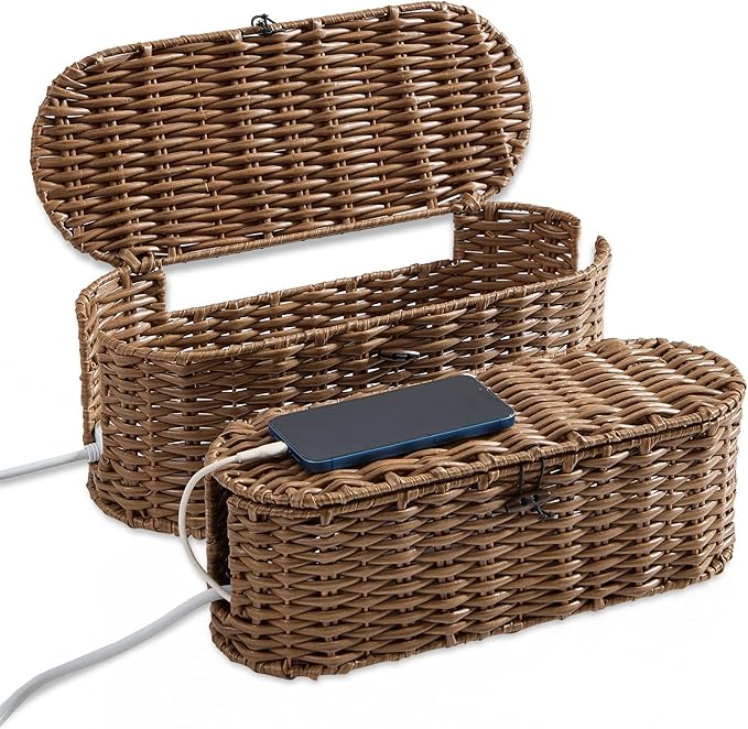 FairyHaus Cable Management Box 2Pack Brown, Handwoven Large and Small Cable by FairyHaus