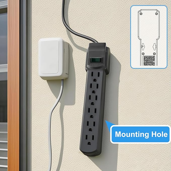 6-Outlet Surge Protector 2pk – 250 Joules, 2ft Cord, 1875W Max – Right Angle - Image 4