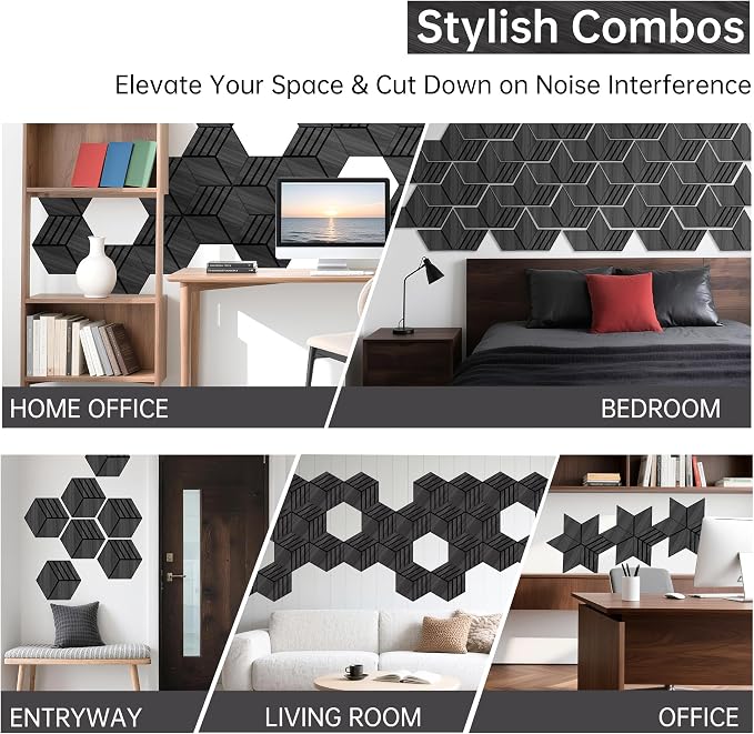 Mollywell Hexagon Acoustic Panels, 12 Pack |Wood Veneer|High Density Sound - Image 5
