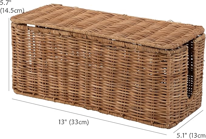 PEMAR Natural Rattan Wicker Cable Management Box, Cable Organizer, 2 Open Slots - Image 7